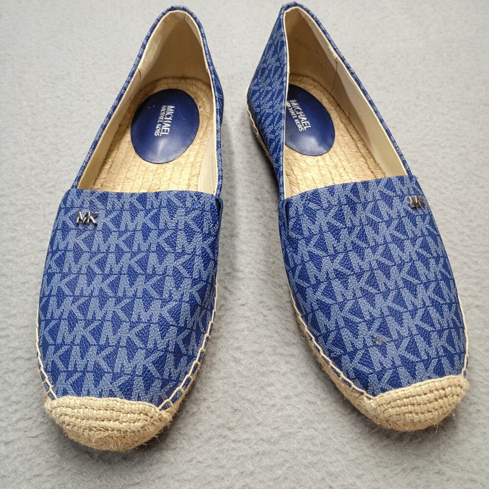 Michael Kors kendrick Espadrille Flats Blue Logo Print Slip jute sole 9.5